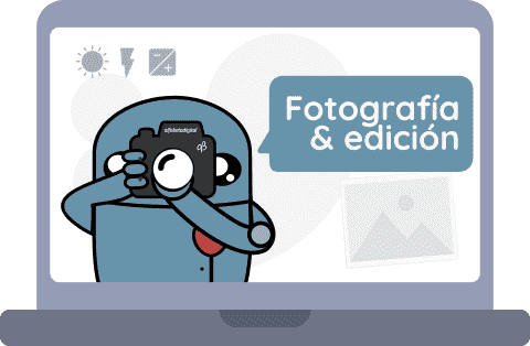 Fotografía, técnica y edición 1 Beta sostiene una cámara y anuncia fotografía y edición como portada